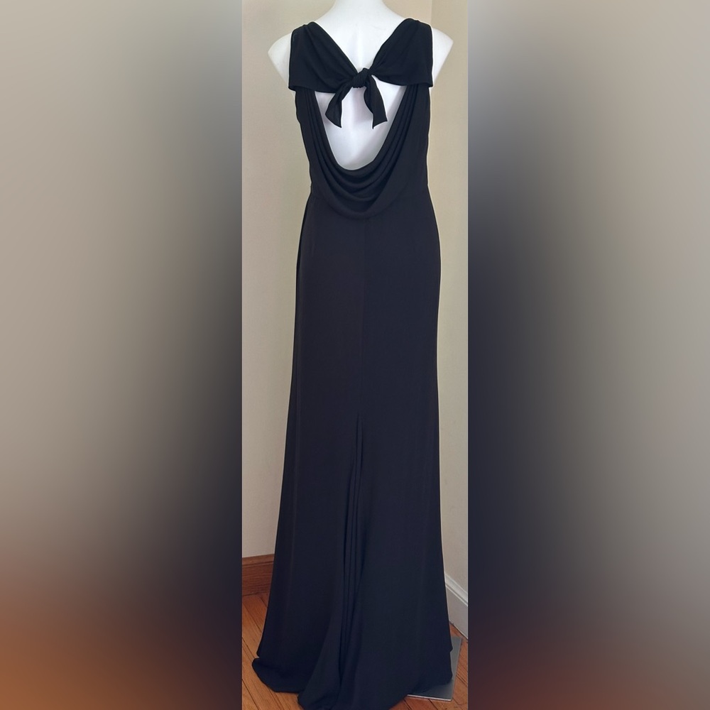 VERA WANG WHITE Black Maxi Scoop Neck Gown Dress Cut Out Bow Draped Back Sz 14 - Picture 5 of 16